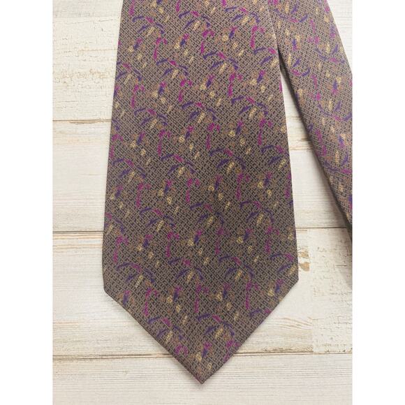 Davide Cenci Brown Purple Khaki 100% Silk Tie EUC - Picture 1 of 3